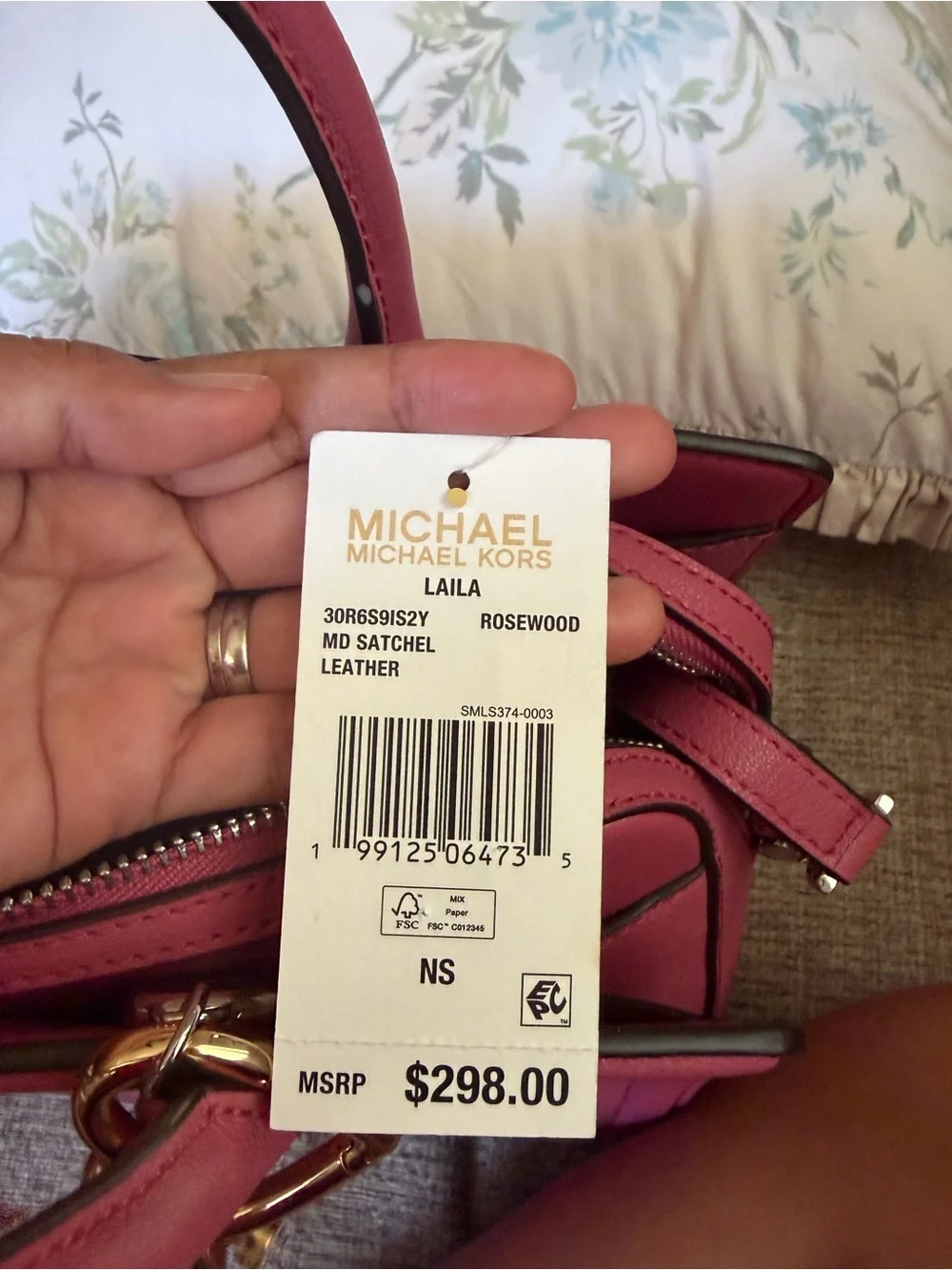 Michael Kors Hot Pink Leather Laila Satchel with Gold & Silver Chain Detail